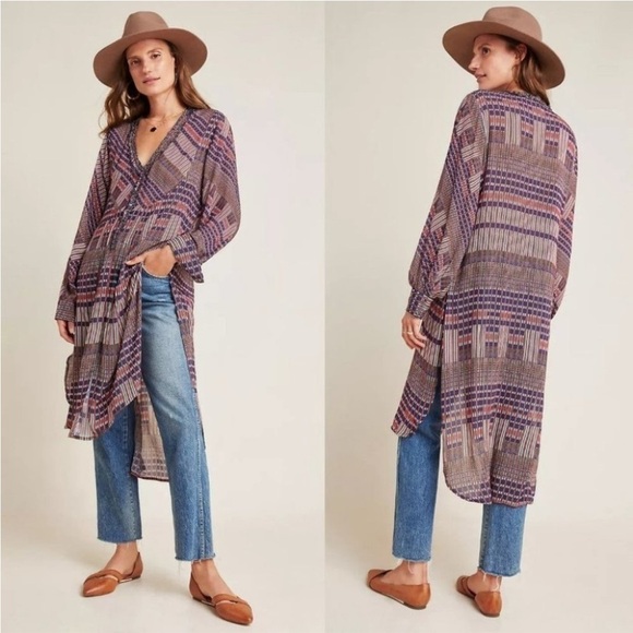 Anthropologie Purple and Blue Patterned Tunic - Picture 1 of 10